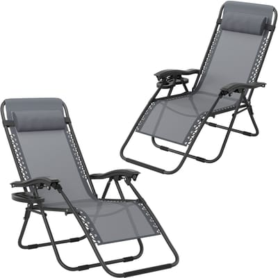 Opvouwbare Zonligstoel - 2 Stuks - Met Kussen - Verstelbare Rugleuning - Zijzak - Ergonomisch - Tuinligstoel - Metalen Frame - Oxford Stof - Ligstoel - Voor Camping, Strand En Kantoor - Grijs - NAIZY