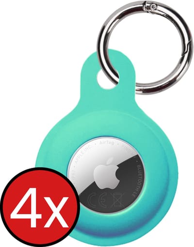 Hoesje Geschikt voor Apple AirTag 2 Sleutelhanger Hoesje Siliconen Hanger - Hoesje Geschikt voor Apple AirTag 2e generatie Hanger Sleutelhanger Hoesje - Turquoise - 4 PACK