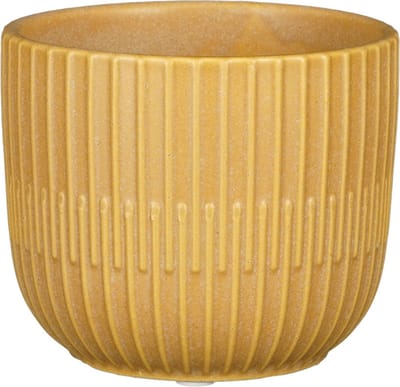Mica Decorations Plantenpot - keramiek - mat okergeel - stripes patroon - D10xH9 cm - bloempot