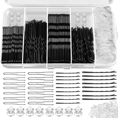 500 mini-haarspelden voor dames, U-haarspelden met 8 parelklemmen voor vrouwen en kinderen, lange knots met opbergdoos