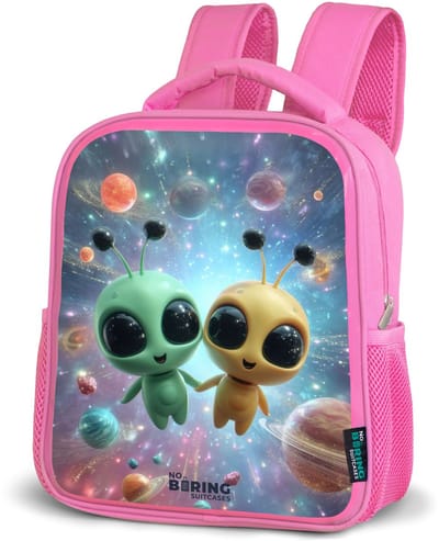 NoBoringSuitcases.com® - Rugzak roze - Schooltas meisjes - Vrolijke buitenaardse vrienden - Kinder rugtas meisje - Boekentas kind - Kinderrugzak voor school - Schoolrugzak