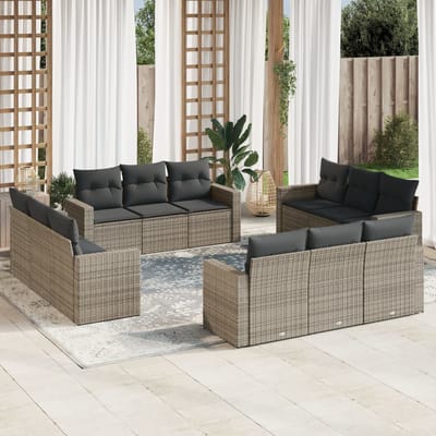 vidaXL - 12-delige - Loungeset - met - kussens - poly - rattan - grijs