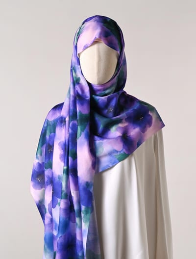 Mode Chiffon Hijab Abstract Bloemen Kwast Sjaal Scarf Dame Hoge Kwaliteit Wikkel Dunne Pashmina Stola Moslim Hijab 190*70Cm blue