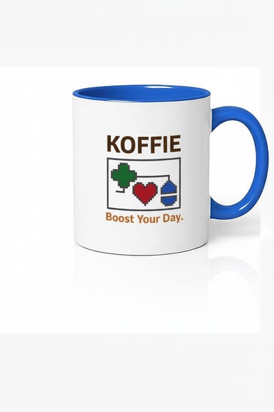 Koffie Boost Your Day Mok - Pixel Art Koffiemok Blauw