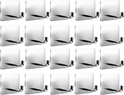 PolkaHome® 20 stuks Roestvrij Staal Zelfklevende Haakjes Extra Sterk - Haken, Handdoek, Theedoek Badkamer Keuken - Zonder Boren, Keukenhaken, Kledinghaken, Waterdicht & Verwijderbaar - Klevende Haak, Plakhaakjes, Klevende Spijker (Silver)