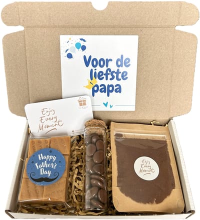 Papa koffie mini brievenbus cadeau - vaderdag - koffie - fudge - mokkaboontjes