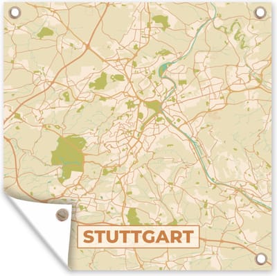 Tuin poster Plattegrond - Stuttgart - Kaart - Stadskaart - Vintage - 200x200 cm - Tuindoek