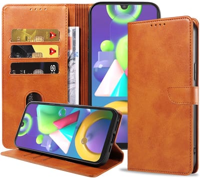 Geschikt voor Samsung Galaxy M21 Telefoonhoesje Kunstleer met Magnetisch lipje en Pasjeshouder Book Case met Klepje - Bruin - Smartphonica geschikt voor Samsung Galaxy M21