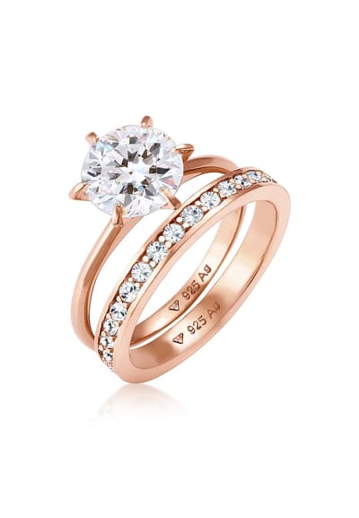 Elli - Ring - Dames Band Set Eenzaam Betoverend met Kristallen in 925 Sterling Zilver - Dames