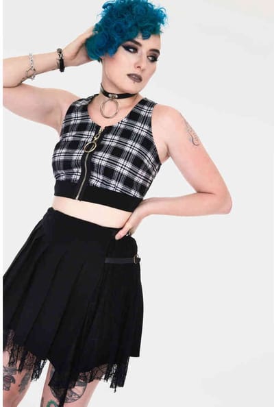 Jawbreaker - Teen Spirit Black Tartan Crop top - XXL - Zwart