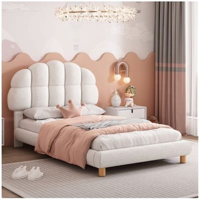 Enkel bed - MUVOE - 90x200cm - Gestoffeerd - MDF - Wit wit