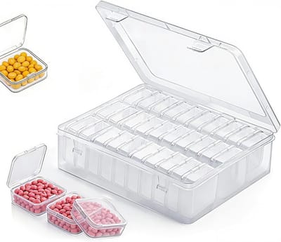 Set van 30 Kleine Opslagdozen (5 x 5 x 2 cm), Heldere Plastic Mini Dozen voor Sieraden, Knutselbenodigdheden en Kleine Onderdelen
