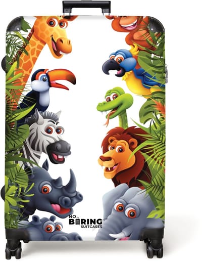 NoBoringSuitcases.com® - Koffer groot - Reiskoffer lichtgewicht - Dieren - Groen - Jungle - Kinderen - Rolkoffer met 4 wielen - Grote trolley XL - 98 liter bagage