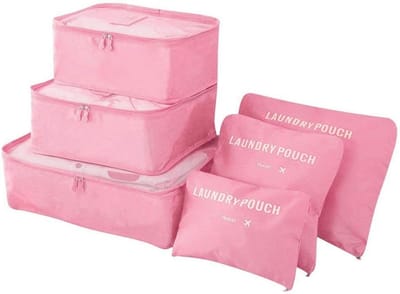 Famanu - Bagage-Organizer,6 Stuks Koffer Organizer Bevat 3 * Pakkubussen en 3 * Opbergzakken, Reistassen Voor Droge Kleding, Ondergoed, Cosmetica en Andere Accessoires, 6pcs-roze.