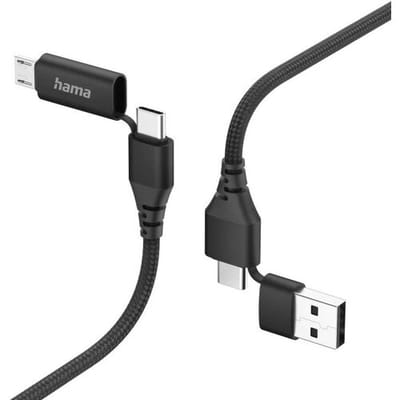 Hama 00201537 USB-kabel USB 2.0 USB-A stekker, USB-C stekker, USB-micro-A stekker 1.5 m Zwart Stoffen mantel