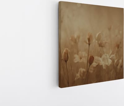 Saammp Canvas Schilderij - Vintage - Witte Bloemen - Beige - Abstract - 20x20 - Foto op canvas - Wanddecoratie - Muurdecoratie Woonkamer - Kantoor Decoratie