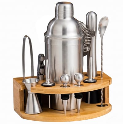 Cocktailset - 12 Delig - Cocktail Shaker - Maatbeker - Kelnersmes - Strainer - Stamper - Luxe Set - Bamboe Standaard - RVS