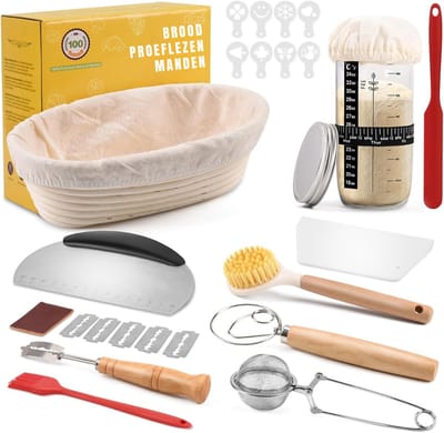 REN®Zuurdesem Starter Set - Zuurdesem - Zuurdesem Starterset - 1000 ml - 23 cm rond en 25 cm ovaal - Natuurlijk - 25cm x 15cm x 9cm