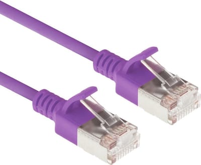 ACT Paarse 0,25 meter LSZH U/FTP CAT6A datacenter slimline patchkabel snagless met RJ45 connectoren