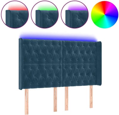 vidaXL - Hoofdbord - LED - 163x16x118/128 - cm - fluweel - donkerblauw