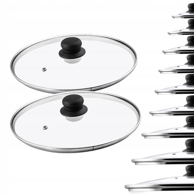 KADAX Glazen dekselset, pannendeksel van glas, diameter 14 - 30 cm, hittebestendig deksel voor pan, pannendeksel met handvat van kunststof, universeel deksel (2 x 28 cm)