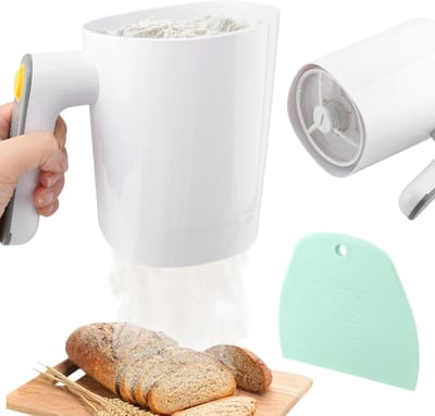 Zeef - meelzeef - Elektrische bloemzeef - bloemzeef bakkerijzeef - bloem zeef - met deegschraper - bekervormig keukengereedschap