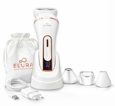Elura® Ladyshave voor Vrouwen - Trimmer Vrouw & Bikinitrimmer - Alternatief voor Epileerapparaat Dames - Ontharing Gezicht, Oksels, Benen & Intieme Zones - Waterdicht Oplaadbaar - 4 Opzetstukken - Scheerapparaat Vrouw