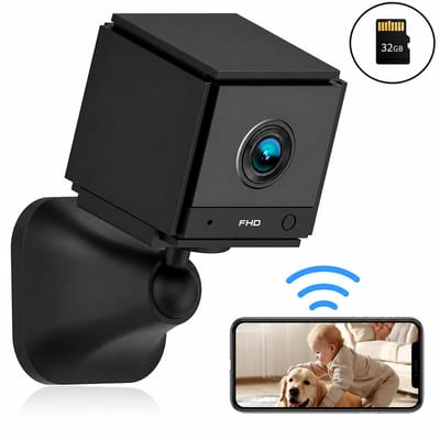 Mini Beveiligingscamera Binnen - 1080p WiFi Camera met PIR Bewegingsdetectie, Nachtzicht, Tweeweg Audio, 800mAh Accu en 32GB SD Kaart