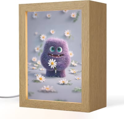 Nachtlampje 15x20 cm - Kinder lampje - Monster - Paars - Madeliefjes - Tafellamp kinderkamer - Slaapkamer lamp - Bedlamp kinderen - Kinderlampje stopcontact - Wandlamp babykamer - Nachtlampjes