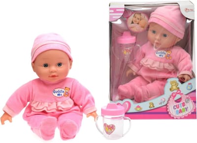 Babypop met fles - Speelgoedpop Poppenkind - Kinderen Spelen - Inclusief flesje - 30 cm - Meerkleurig
