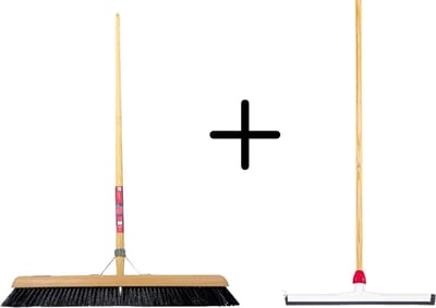 Synx Tools Paardenhaar 60cm + Vloertrekker Kunststof 45cm met Steel 120cm – Zaalveger – Vloerreiniger – Natuurrubber – Zachte binnenbezem met steel 160cm