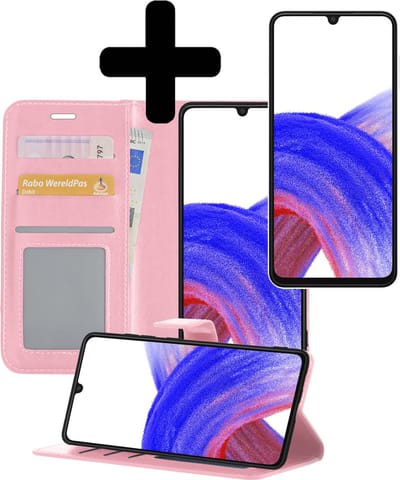Hoesje - Met Screenprotector - Geschikt voor Samsung Galaxy A33 - Luxe Pasjeshouder - Bookcase Portemonee - Flip Case - Kunstleer Book Case - Flipcase - Book Cover - Walletcase - Portemonneehoes - Telefoonhoesjes - Lichtroze