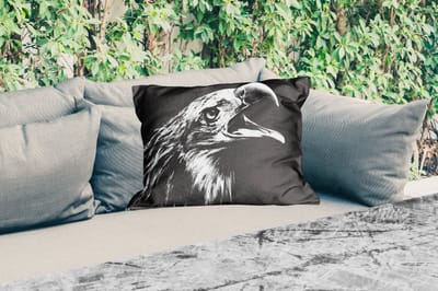 Buitenkussens - Tuin - Adelaar - Portret - Roofvogels - Zwart - Wit - Vogel - 50x30 cm