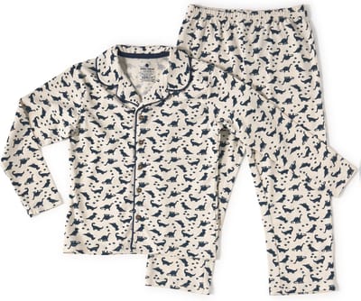 Little Label - jongens pyjama set - wit dino - 12Y/146-152 - Zachte BIO Katoen