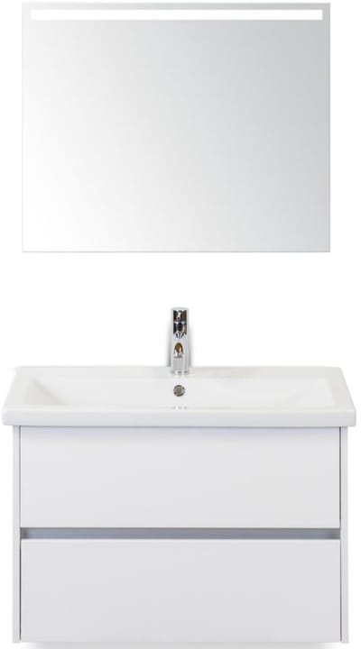 Como Badmeubelset 80 cm - Greeplijst in Kleur Wit Hoogglans - Keramische Wastafel Wit met Sence Spiegel