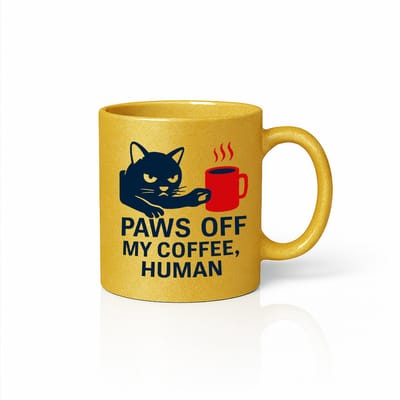 Grappige Kat “Paws Off My Coffee, Human” Gouden Mok – Leuk Cadeau voor Koffieliefhebbers – 330 ml Gouden Beker