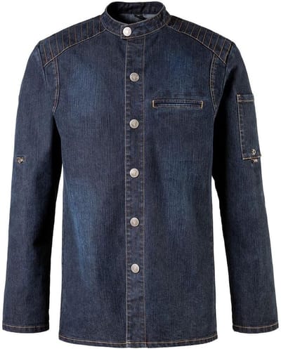 Koksjack Bikerstijl - Werkkleding Keuken - Professioneel Koken - Drukknopen Reliëf - Maat XL - Denim Blauw