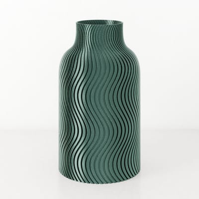 Fleuriek Vaas - Glanzend Groen - H30cm - Japandi - Wavy patroon vaas - Design vaas van bio kunststof - Tafeldecoratie