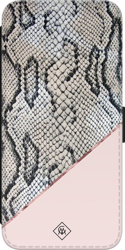 Casimoda® bookcase - Geschikt voor Samsung Galaxy S23 - Hoesje met pasjeshouder - Snake Print Roze - Roze - Kunstleer