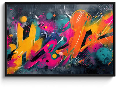 Poster in lijst - Fotolijst 120x80 cm - Posters - Abstract - Graffiti - Kleurrijk - Verfspatten - Posterlijst zwart - Decoratie - Wanddecoratie woonkamer - Muurdecoratie slaapkamer