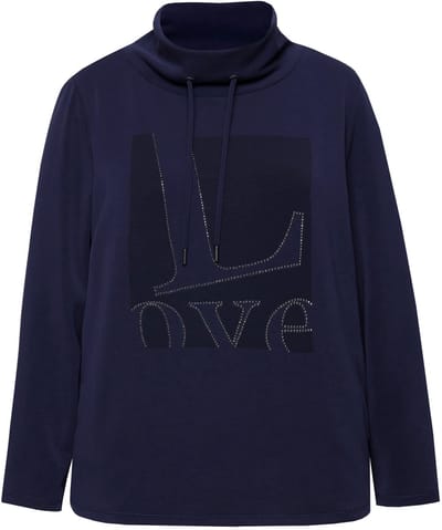 Ulla Popken - Dames - Sweatshirt Love opstaande kraag lange mouwen - Marine - Maat 46+