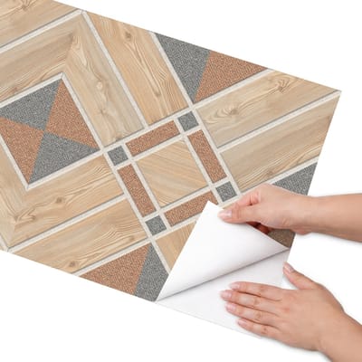 Coloray Meubel Wrap Folie - Beige Meubelfolie - 50x100 cm - Meubelfolie Zelfklevend Houten mozaïek - Wrapfolie Keuken - Modern Meubelfolie - Decoratiefolie - Tafeldecoratie - Achtergronden en patronen