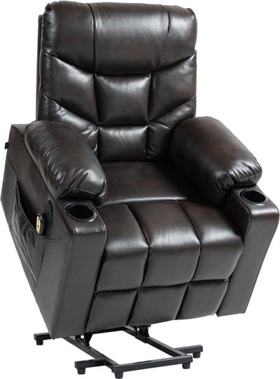 CLP Andover Fauteuil - sta op stoel elektrisch - TV-fauteuil met relaxfunctie - USB-poorten en bekerhouder - bruin Kunstleer