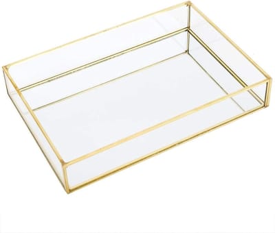 Metalen Glas Opbergdoos - Decoratieve Doos - Sieraden Opbergen - Handgelast Vakmanschap - 30 x 20 cm - Goud