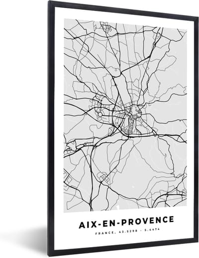 Fotolijst incl. Poster - Plattegrond - Kaart - Stadskaart - Frankrijk - Aix-en-Provence - 40x60 cm - Posterlijst