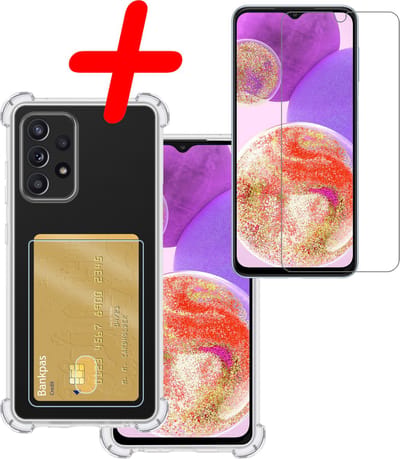 Hoesje Geschikt voor Samsung Galaxy A23 - Met Screenprotector - En Pashouder - En Kaarthouder - Telefoon Hoes Shockproof - Siliconen Case - Back Cover - Shock Proof - Pasjes Houder - Transparant