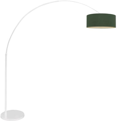 Witte vloerlamp booglamp Sparkled Light 7171W met groen velours kap, metaal en textiel, hoogteverstelbaar en uitschuifbaar, Steinhauer