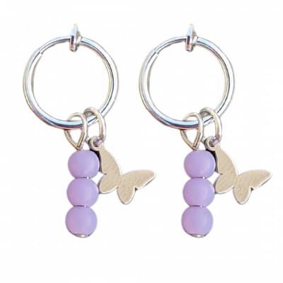 Klem Oorringen-Vlinder-Zilverkleur-paars-geen gaatje-Charme Bijoux