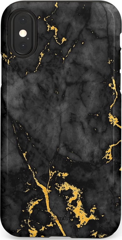 Casetastic hoesje geschikt voor Apple iPhone X / Apple iPhone XS - Dubbellaagse bescherming - Zwarte Marmer Goud - Fashion Case - Zwart Goud