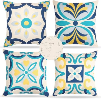 Waterdichte Kussenhoezen 45 x 45 cm Set van 4 Bloemige Decoratieve Kussens voor Buiten, Tuin en Balkon